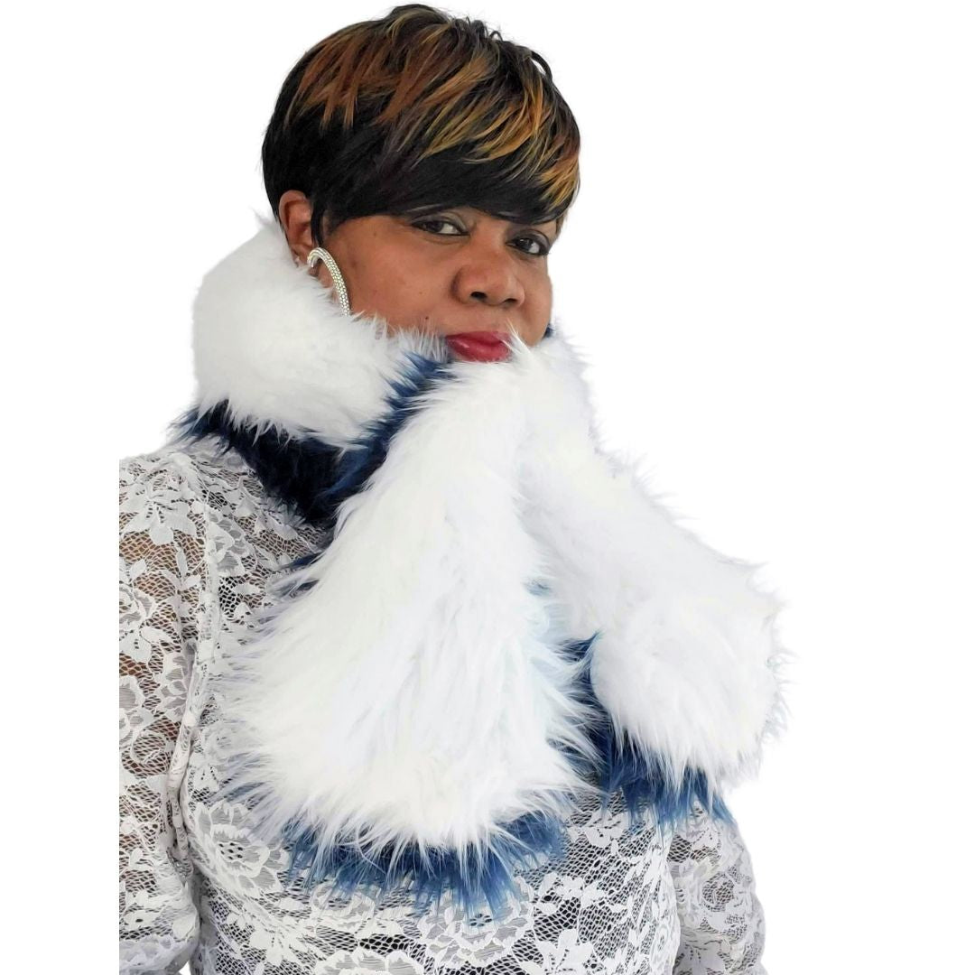 Navy Blue & White Faux Fur Pull Through Scarf