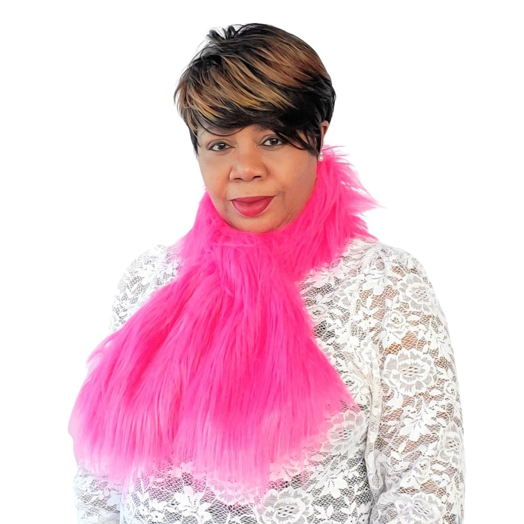 Bubble Gum Pink Fluffy Faux Fur Pull Through Scarf