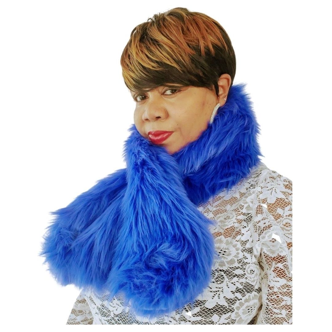 Royal Blue Faux Fur Pull Through Scarf