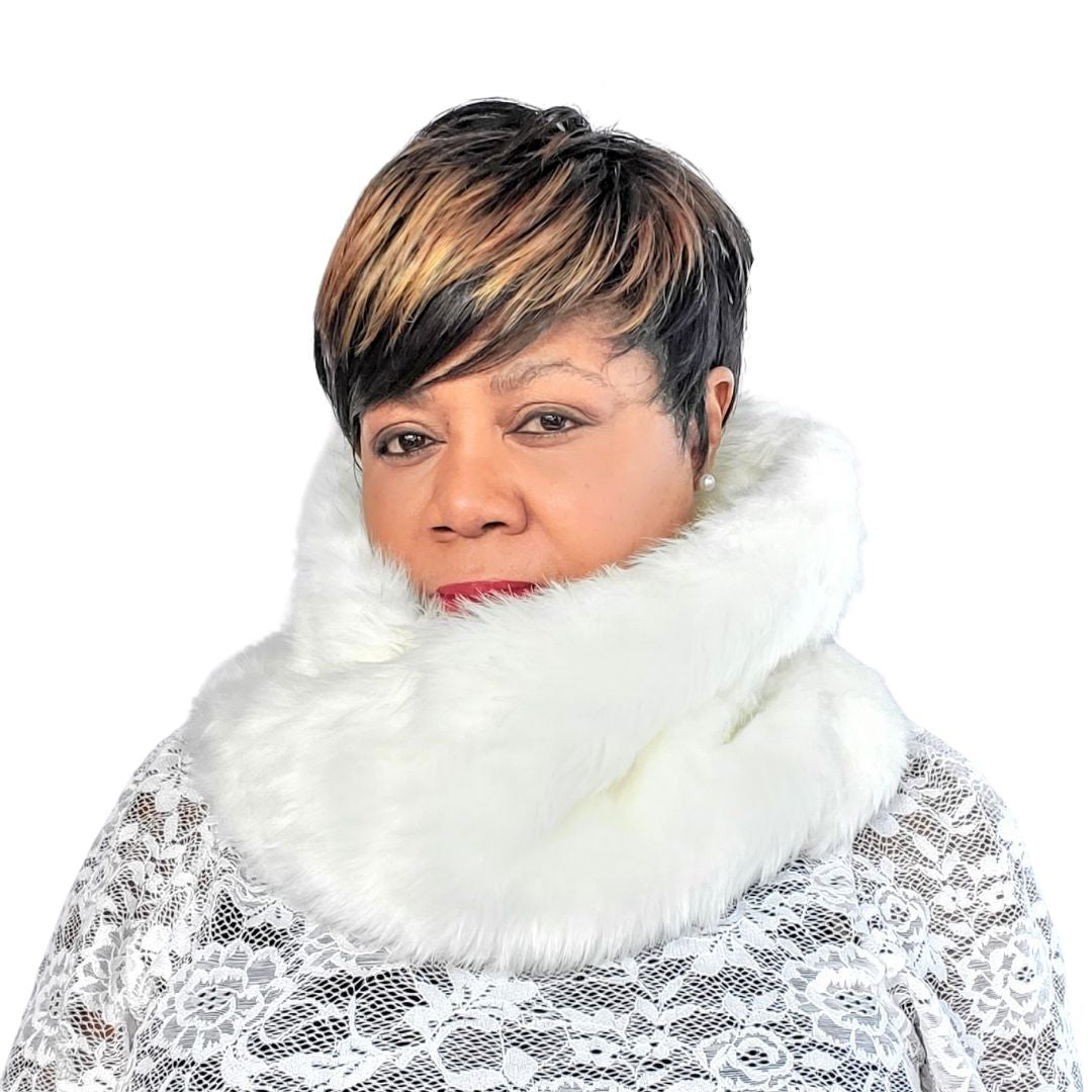 White Soft Faux Fur Infinity Scarf / Neck Warmer