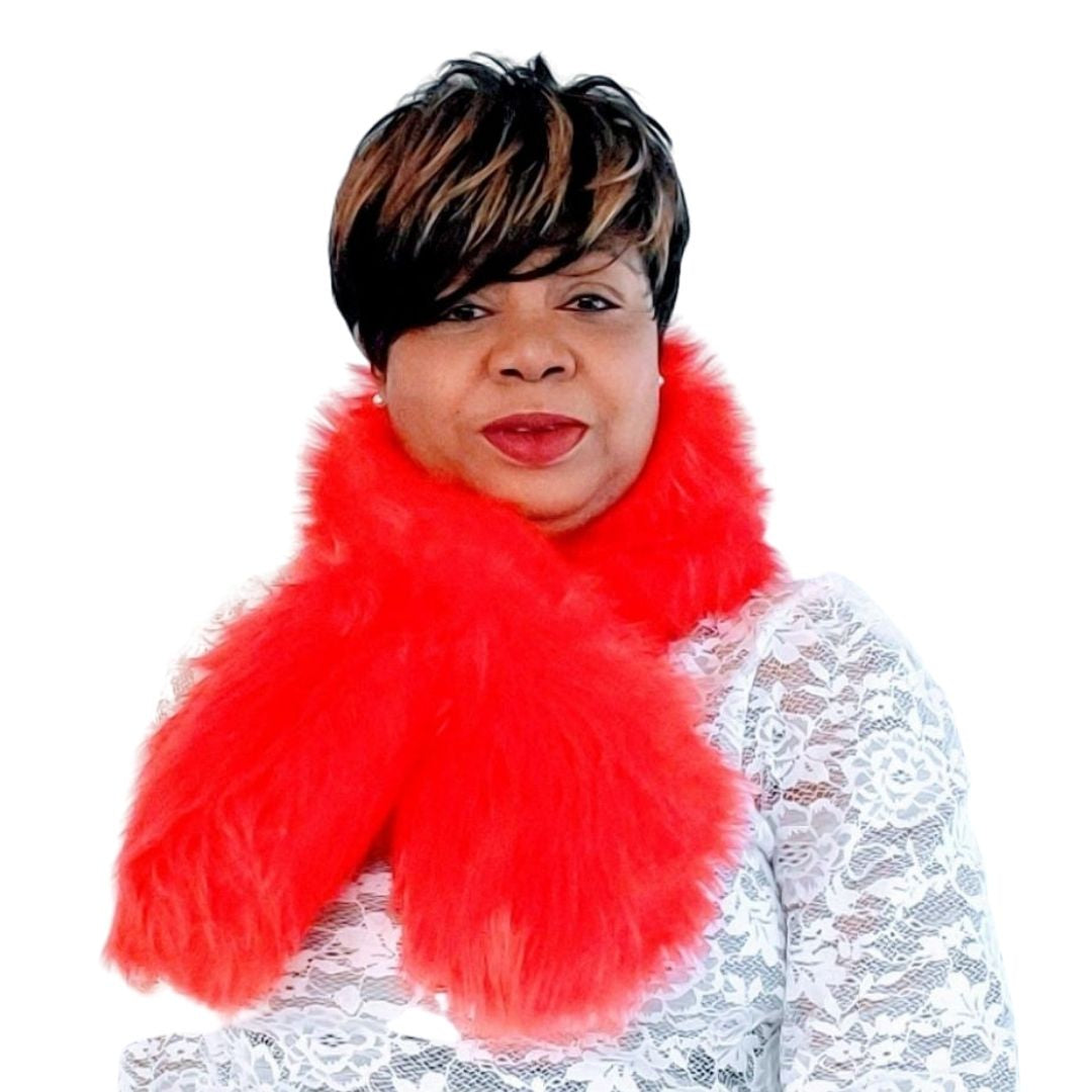 Fire Red Faux Fur Pull Through Scarf