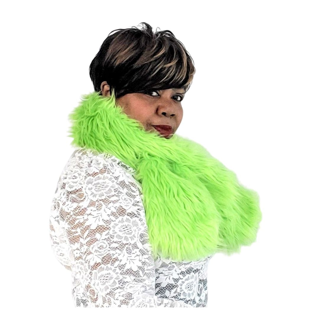 Soft Lime Green Faux Fur Pull Through Scarf