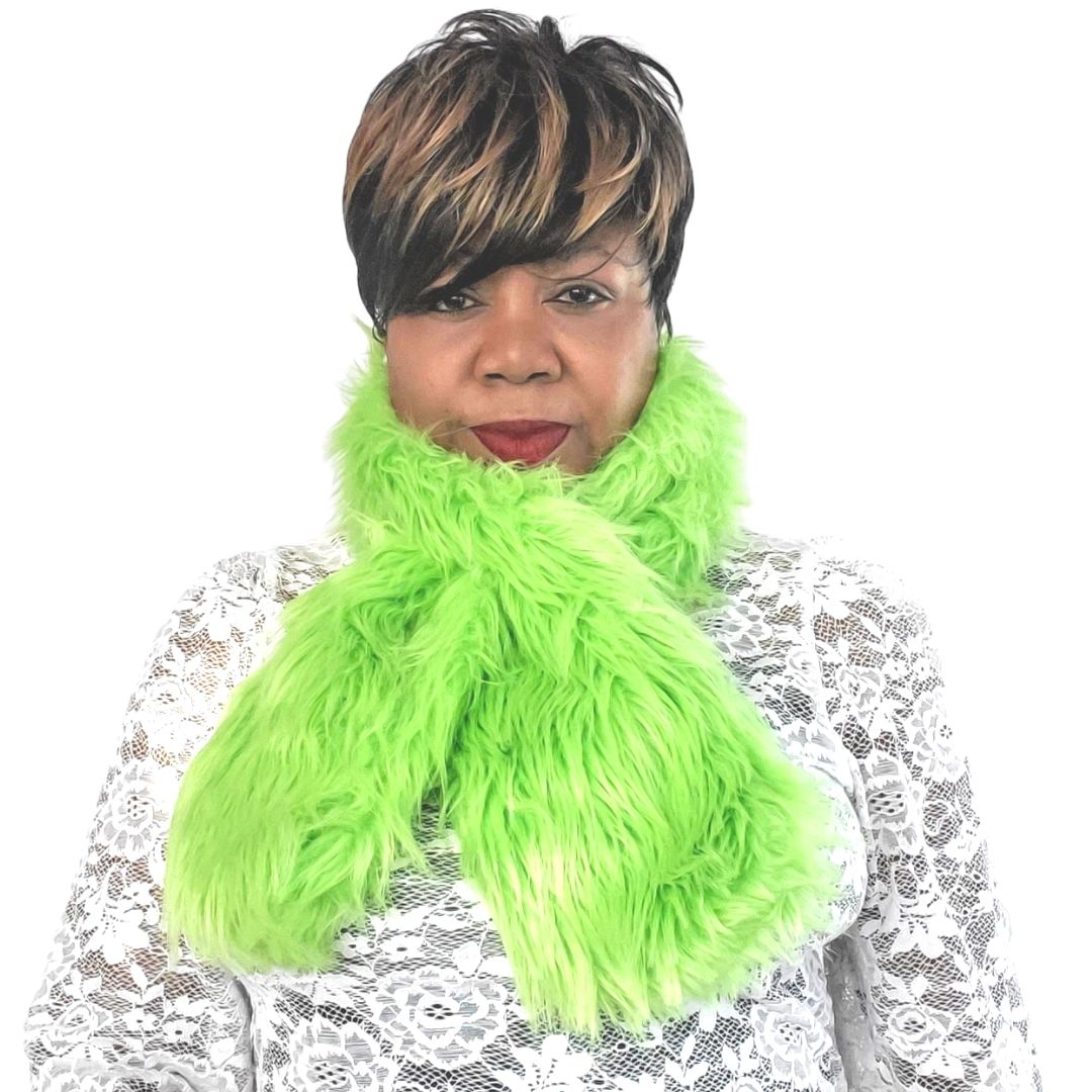 Soft Lime Green Faux Fur Pull Through Scarf