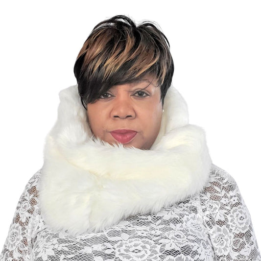 White Soft Faux Fur Infinity Scarf / Neck Warmer